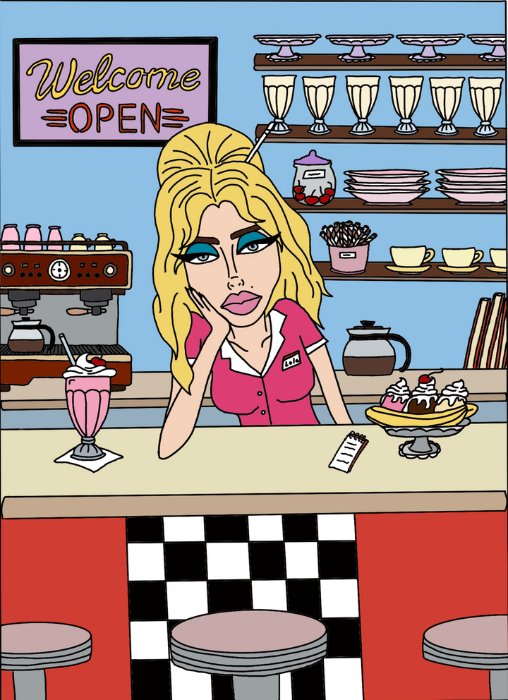 Lola diamond art by MANOLA, a retro ice-cream-parlor scene by artist Lana